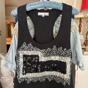Black and Silver Sequin Tank Top